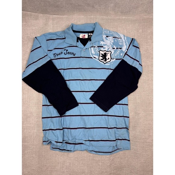 Paco Jeans Other - Paco Jeans Polo Shirt Mens Medium Blue Striped Long Sleeve Providence Crest
